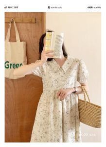 เดรส korea🔥สินค้าพร้อมส่ง🔥เสื้อผ้าแฟชั่น ผู้หญิง ไหมพรม เดรสลายดอก คอตุ๊กตาFloral Dress หลวมใส่สบายYQ11241