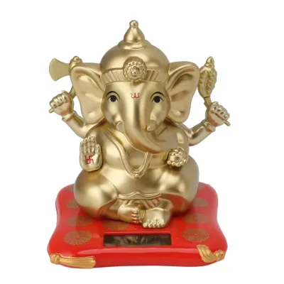 【In-Stock】 Ganesha Elephant Statues Solar Powered Indian Ganesha Idol Figurine For Car Dashboard Home Decor Crafts Ganesha Statue