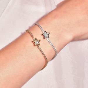 WAPKTY với cương Vòng tay đính đá zircon hình ngôi sao. Thép không gỉ Mạ vàng Vòng tay lấp lánh. Tinh tế Bảo quản màu sắc. Vòng tay pha lê Phụ nữ