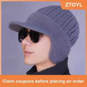 【ZTOYL】 New Outdoor Winter Hat Plush Knit Baseball Cap Fashionable Dad Hat With Ear Protection For Men