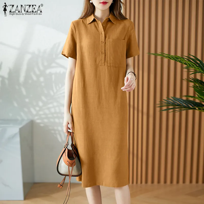 Celmia ZANZEA Korean Style Women's Short Sleeve Collared Shirt