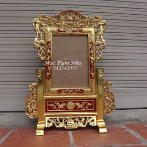 Khung hình 1 ảnh thờ đơn trạm tứ linh rát vàng gỗ hương 21x31