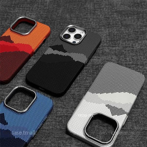 Chic Mountain River  Case for iPhone 15 16 17 Pro Max Carbon Fiber Hard PC Shell Camera Metal Lens Protection Funda Capa