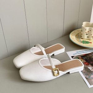 Aqrau 【50%OFF🔥🔥🔥】รองเท้าแตะสวมครึ่งนิ้วสไตล์ฝรั่งเศสสำหรับผู้หญิงในช่วงฤดูร้อนปี 2025 รองเท้าแตะหนังนิ่มสวมใส่สบายสำหรับผู้หญิงสวมใส่กลางแจ้ง (สำหรับเท้ากว้างและเท้าอ้วน ควรเผื่อไซส์ให้ใหญ่ขึ้น 1 ไซส์)