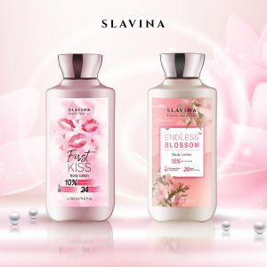 SLAVINA Bundle 2PCS Body Lotion First Kiss + Endless Blossom (Floral Addict) by Nagita Slavina – Handbody Whitening Body Serum Pemutih Badan Dengan 10% Niacinamide Glutathione Serum Burst | Melembabkan Mencerahkan dan Wangi Parfum Mewah Tahan Lama UV