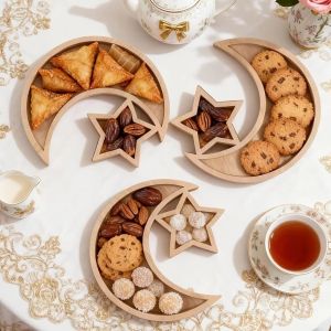 WAPKTY Đa chức năng Khay gỗ hình trăng sao Khay Ramadan Eid Đồ thủ công Trang trí ngày lễ Hồi giáo  Tháng Ramadan Giá đỡ màn hình