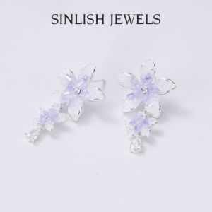 SINLISH Crystal Bouquet Earrings Blue Gradient with Premium Zircon Korean Trendy Jewelry (one set)