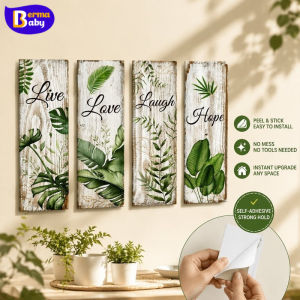 BERMA BABY Plant Wall Sticker Set 4PCS Self Adhesive Green Leaf Floral PVC Wall Decor for Bedroom Kitchen