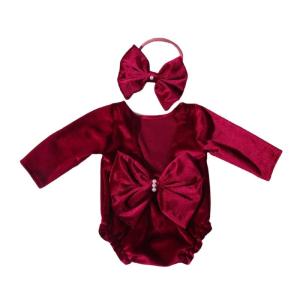 Trẻ Sơ Sinh Giáng Sinh Nhiếp Ảnh Trang Phục Nhung Romper Với Headband Trẻ Sơ Sinh Kỳ Nghỉ Chụp Ảnh Trang Phục Set Cho bé gái