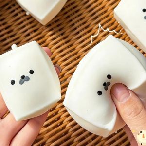 Cute Milk Cube Seal Squeeze Toy Kawaii Soft Slow Rising Stress Relief Fidget Toy Sensory Stress Ball For Adults Kids Relaxing Gifts