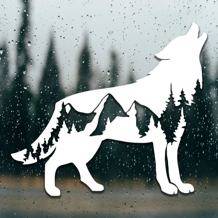 Wolf Car Sticker Animal and Trees Design Die Cut Decal Outdoor Style