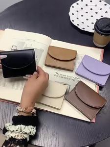 Korean Crinkle Small Coin Purse For Women Wallets PU Leather Simple Solid Color Wallet Card Holder