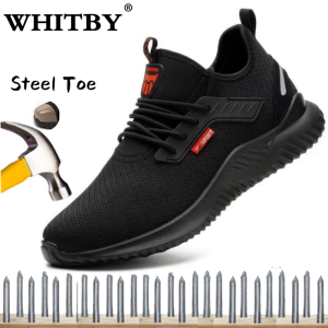 Brand WHITBY(3 Days Delivery)COD 【Ready Stock】Safety Shoes Men Steel Toe Breathable Anti-smash Anti-puncture Lightweight Safety Boots