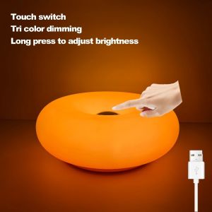 Donut Desk Lamp Modern Energy Saving Touch Switch Lamp Rechargeable/Plug-in Wall Bedside Lamp