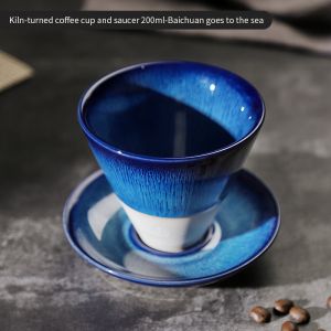 Bincoo tách cà phê cổ điển sáng tạo cốc gốm và đĩa đặt ý Latte cup 200ml