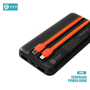 V2S PS10 2A 10000mAh Power Bank 2 Output 2 Input With Built-In Cable Supports Lightning Type-C Micro