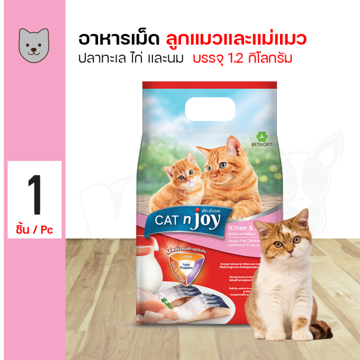 CAT N JOY Kitten & Mother อาหารแมวสำหรับลูกแมวและแม่แมว รสปลาทะเล ไก่ นม 1.2 กิโลกรัม