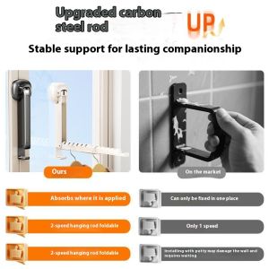 ผลไม้ดาว⭐เบ็ดเหล็กกล้าคาร์บอนอัปเกรดจุกดูดไม้แขวนเสื้อพับและขยายได้ดีไซน์ติดผนังที่มองไม่เห็นสำหรับการใช้งานระเบียง