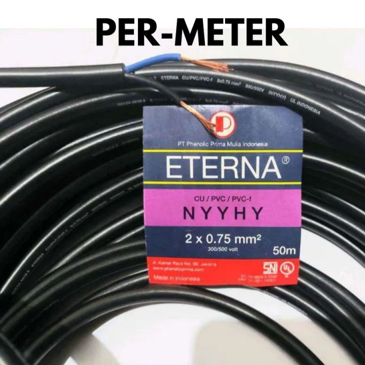 KABEL ETERNA NYYHY 2 X 0.75 MM PERMETER SERABUT TEMBAGA ISI 2 HITAM
