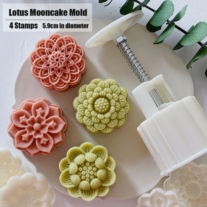 4Pcs Set 75g Lotus Mooncake Mold Ten petal Lotus Chinese Tradition Home DIY Festival Pastry Decoration Tools Kitchen Baking Mold Lazada Singapore