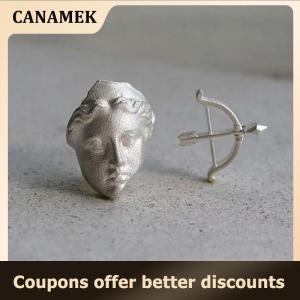 【 CANAMEK 】 Greek Goddess Artemis Stud Earrings for Men and Women Vintage Carved Bow Jewelry for or Workwear