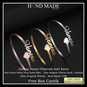 gelang nama titanium anti karat anak dewasa gelang bangle gelang titanium emas gelang titanium anti karat bracelet aksesoris fashion
