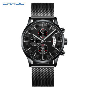 CRRJU Luxury Men Fashion Business Watches Mens Quartz Date Clock Man Stainless Steel Wrist Watch