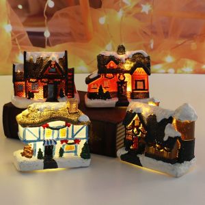 CANVELL Resin Christmas Glowing Small House Luminous Cute House Ornament Fairy Night Lamp Elegant Mini House Miniature Home Xmas Decor