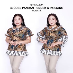 Putri Nasya Blouse Batik Big Size LD 140 Wanita Atasan Batik Jumbo S-M-L-XL-2L-3L-4L-5L-6L-7L Model Blus Jumbo Kerja Batik / Blus Batik Big Size Formal Seragam Kantor / Pakaian Batik Kekinian Model Terbaru