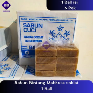 Sabun Bintang Mahkota 1 Ball/6 Pak (48 Batang Sabun) Pembersih