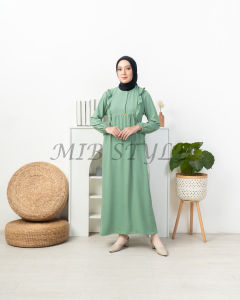 MiB Style Alzena Dress Polos Cringkel Airflow Simpel Dan Elegan Kancing Aktif Busui Frendly Ada Tali Pinggang