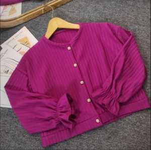 Cardigan Knit Puffy Korean Style | Cardi Crop Button Kancing Vintage Lengan Balon