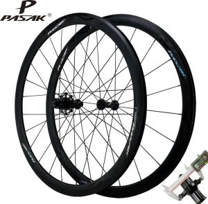 PASAK Road Bicycle 700C Wheelset 40MM V Brake Aluminum Alloy Wheels Front 20H Rear 24H 12Speed Straight Pull Rim 6 Claw 100 135
