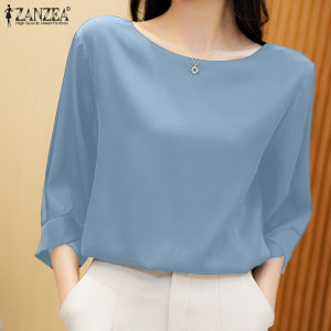 ZANZEA Women Summer Leisure Simple O Neck 3/4 Sleeve Shirt Ladies Elegant Blouse #11