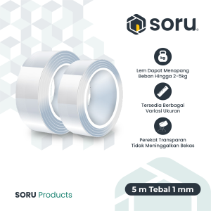 Double Tape Nano / Selotip Isolasi Dua Sisi Bening 1/3/5 Meter (Tebal 1 & 2mm)