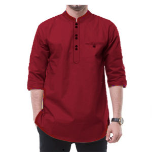 Elegant Men Wear 3/4 Sleeves Band Collar 6 Button Style Trending Viral Design Exclusive Kurta Lelaki Dewasa Clothing