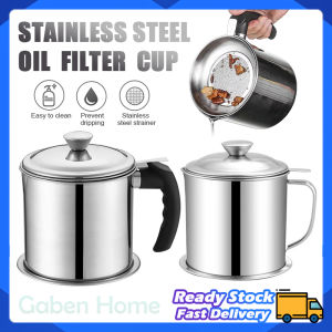 1.3L / 1.8L Oil Filter Pot Stainless Steel Kitchen Oil Storage Can Oil Dispenser Bottles Strainer Filter Cooking Tools Penapis Minyak Masak | Gaben Home