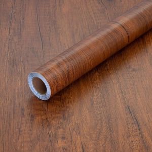 MIRELAE Brown Wood Grain Wallpaper Self-Adhesive Removable Wooden Wallpaper Waterproof Background Wall Decoration Furniture Kitchen Cabinets