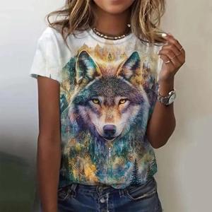 [Local Stock] ZEEMIN New Funny Wolf Womens T-Shirts Animal 3D Print Loose O-Neck Short Sleeve T Shirt Y2k Harajuku Tees Casual Tops Female Clothing