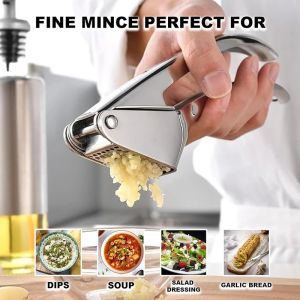 Stainless Steel Garlic Press Ginger Juicer Heavy-Duty Manual Mincer Garlic Crusher for Soups Salads Dips Easy-Clean Kitchen Tool2026