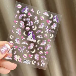 New Sticker 5D Elsa Pony Star Heart Sticker 网红爆款5D浮雕立体贴纸艾莎公主小马宝莉独角兽紫悦组合带背胶美甲贴纸