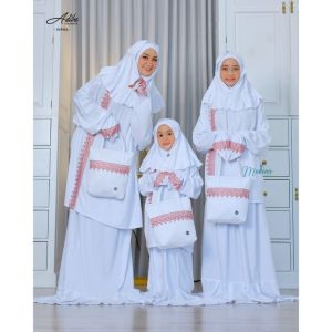 ALYA | MUKENA ADIBA WHITE | Mukena Potongan Berlengan | Mukena Rayon Premium Mix Ruffle Renda By MUKENAALYA