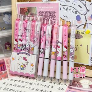 6pcs Sanrio Gel Pen Cartoon Kuromi Hello Kitty My Melody Cinnamoroll Students Stationery Girls Writing Pens 0.5 Black Gifts School Office Signature Pens