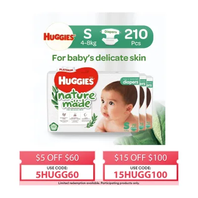 Huggies Platinum Naturemade S 70s Tape Diapers Case (Packaging may vary)