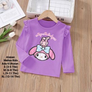Kaos Atasan Anak Perempuan Lengan Panjang Model Kerutan Trend Terbaru Atasan Melisa Kids 3-14 Tahun Matt Babyterry baju agustusan anak