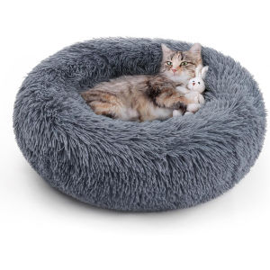 🇸🇬  (50cm) Donut Cat and Dog Bed in Shag Fur Taupe / Pet nest / Dog bed Winter / Dog Bed | Cat Bed with Machine Washable