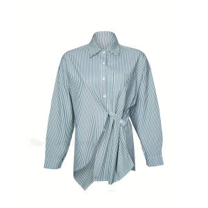 Kemeja Salur Tali Depan Import Katun Salur Terbaru