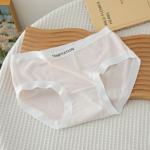 1 Pack Womens Ribbed Mid-Rise Panties Simple Letter Waistband Underwear 5 Colors Briefs Soft Breathable Comfort Fit Lingerie