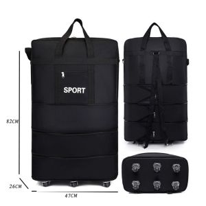 SG Ready Stock Tas foldable Expandable Big Travel Bag With Wheels Durable Travel Duffel Airline Checked Bag Cabin Luggage