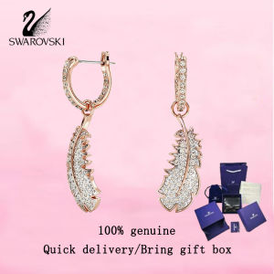💎 Swarovski 💎 Womens fashion earrings Rose gold feather white crystal set with diamond 5663486 beautiful pendant earrings Valentines Day gift Birthday gift